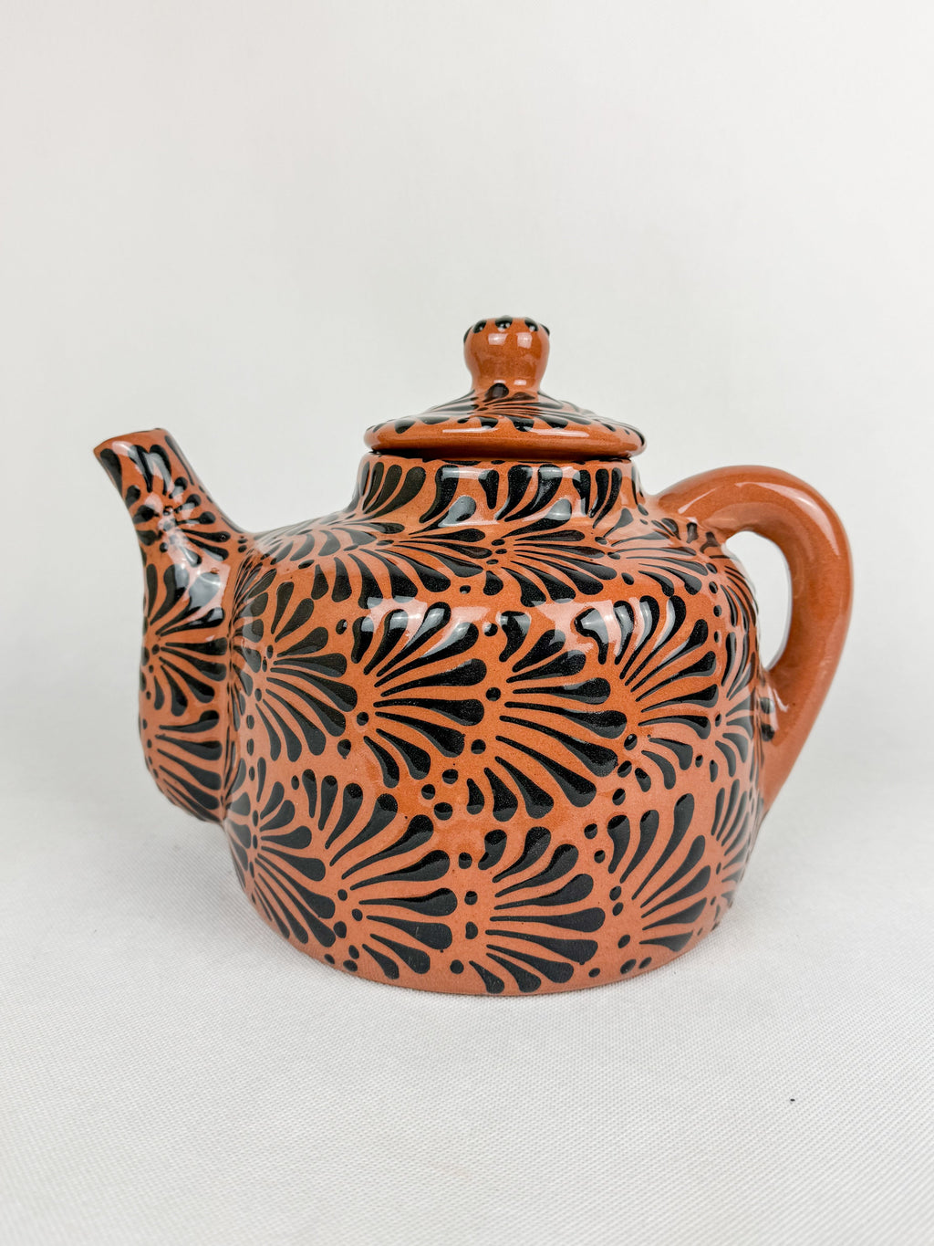 Mexican Talavera Style Tea Pot Coffee Pot Brown- Tetera Barro Engobe Cafe
