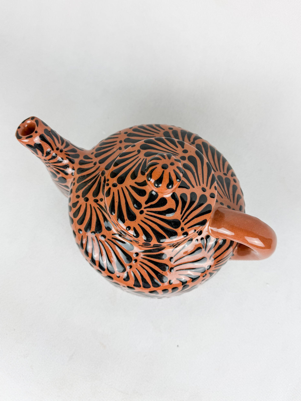 Mexican Talavera Style Tea Pot Coffee Pot Brown- Tetera Barro Engobe Cafe