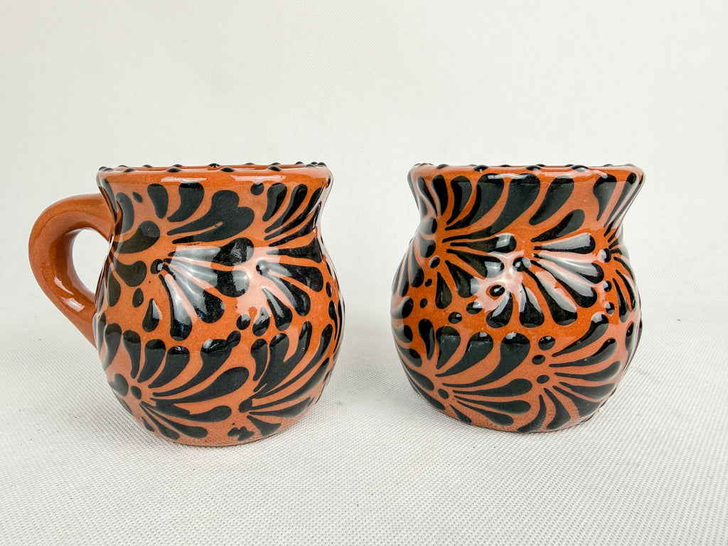Mexican Talavera Style Mug Set Brown- Jarritos Tazas Engobe Cafe