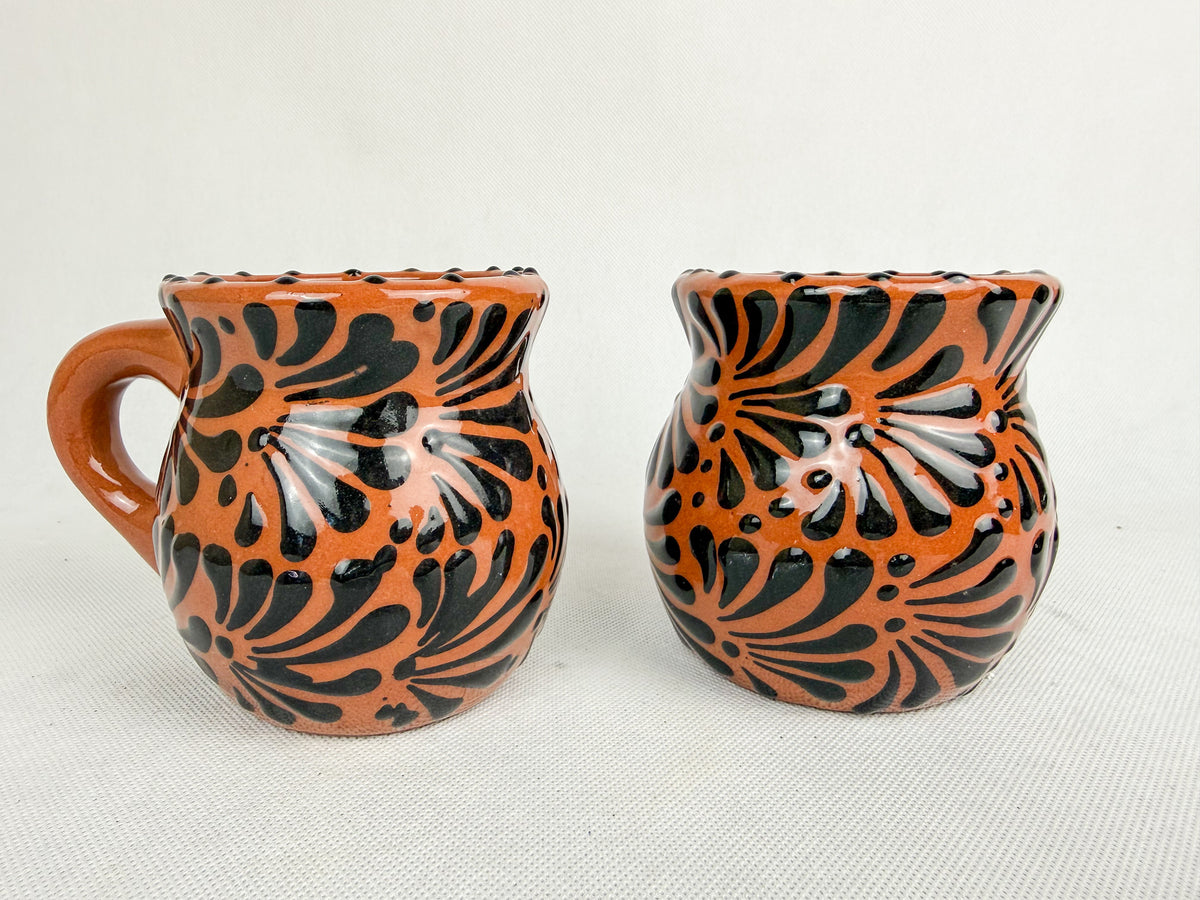 Mexican Talavera Style Mug Set Brown- Jarritos Tazas Engobe Cafe