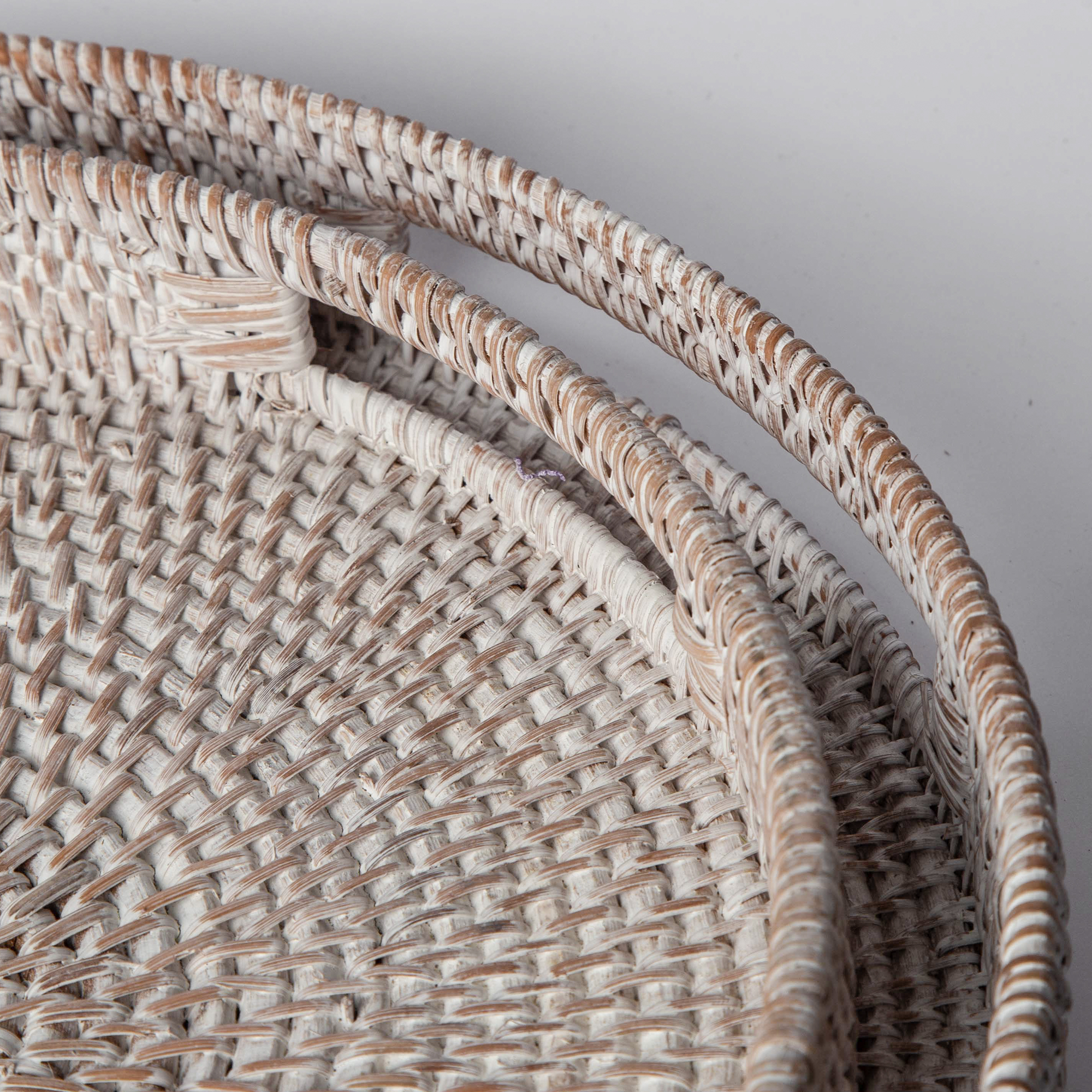 White Round Rattan Tray — Boho Woven Tray for Coffee Table, Cottage Home Decor & Farmhouse Styling