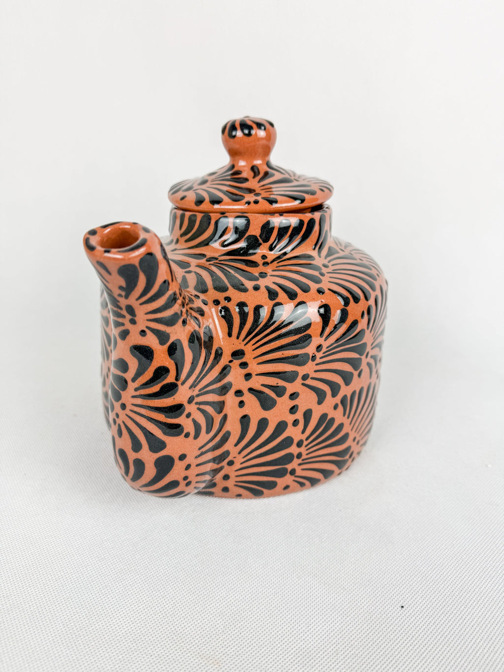 Mexican Talavera Style Tea Pot Coffee Pot Brown- Tetera Barro Engobe Cafe