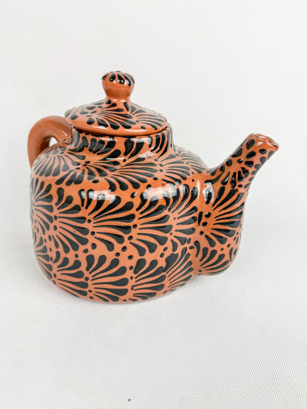 Mexican Talavera Style Tea Pot Coffee Pot Brown- Tetera Barro Engobe Cafe