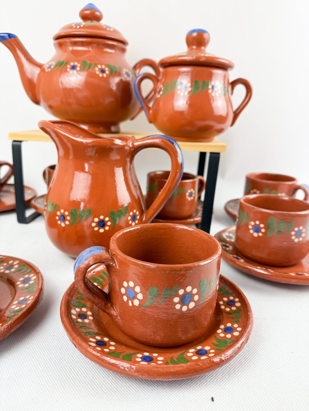 Traditional Mexican Tea Pot Set 16pc - Juego de Te Barro