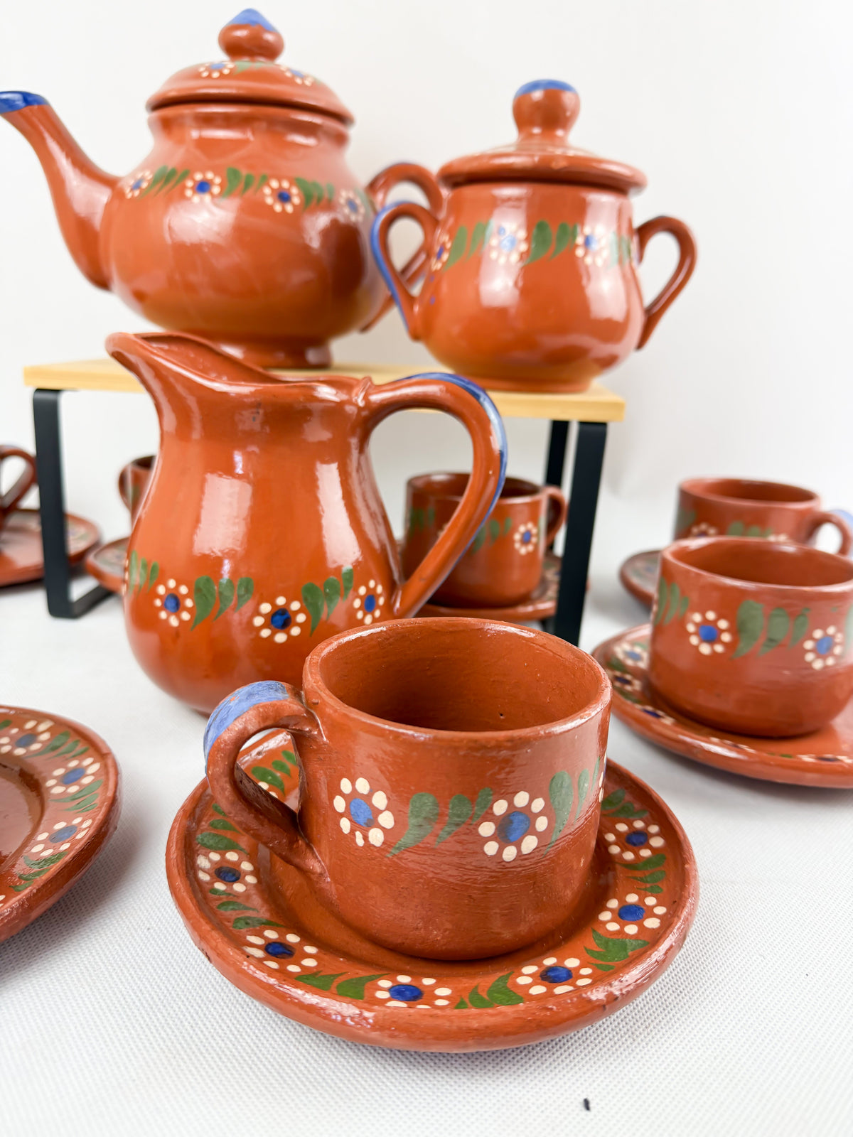 Traditional Mexican Tea Pot Set 16pc - Juego de Te Barro