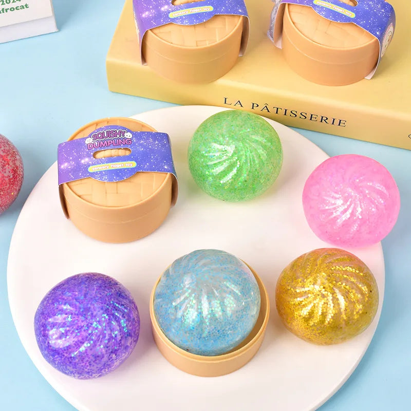 Mini Squishy Dumpling Sensory Fidget Toy | Realistic Glitter Steamer Bun Stress Relief