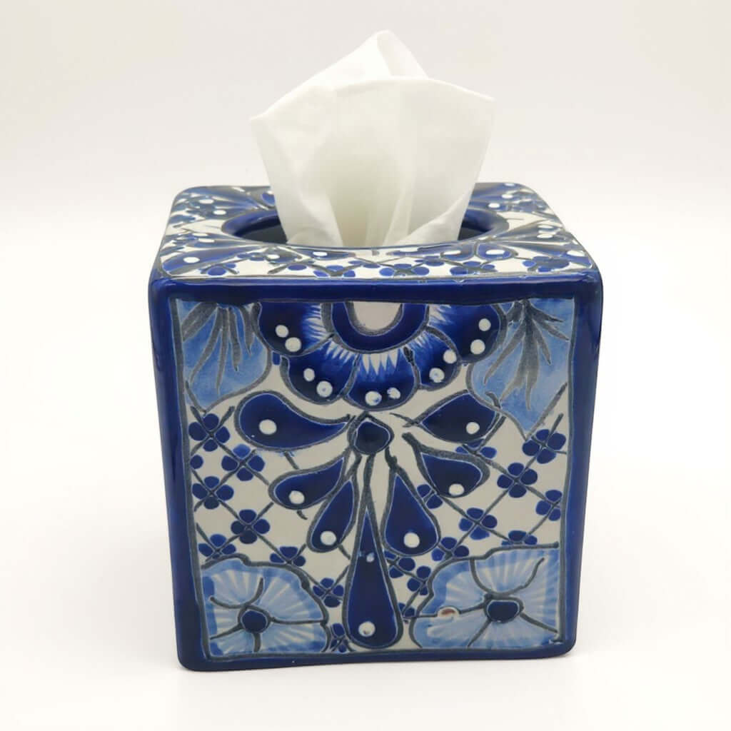 Blue & White Talavera Tissue Box | Handmade Mexican Accent
