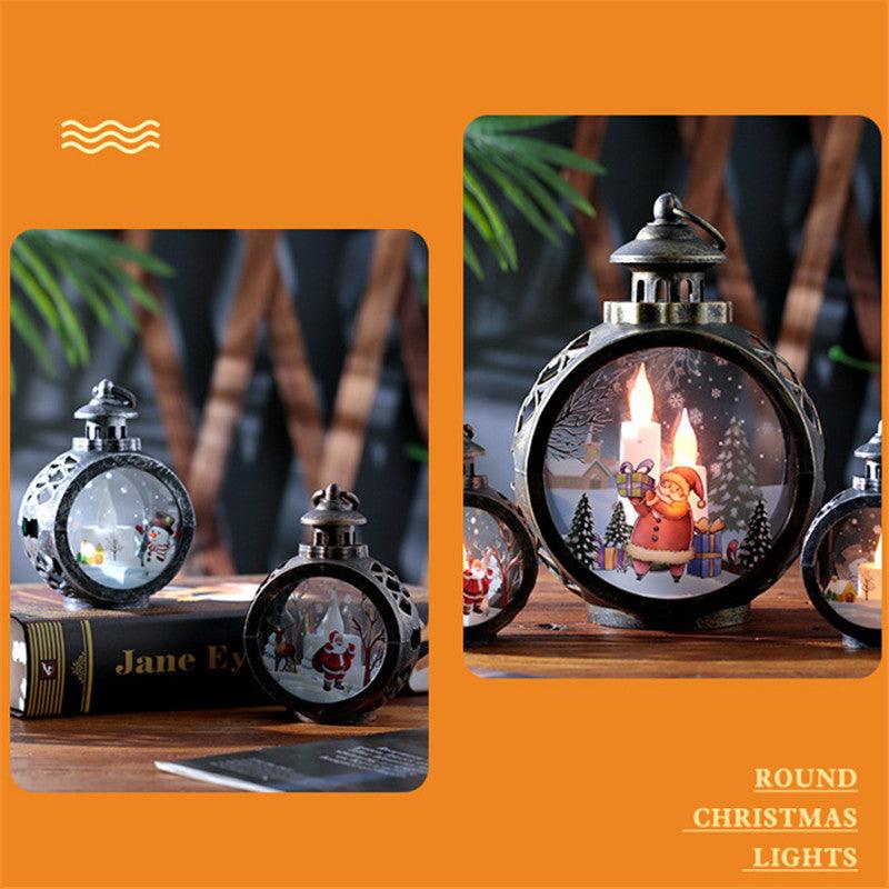 Christmas Decoration Hanging Lights Desktop Round Led Candle With Battery Retro Christmas Candle Lantern With Flashing LED Light Snow Globe Decor Plastic Vintage Lantern Santa Claus Hanging Candle Holder Window Home Decorations