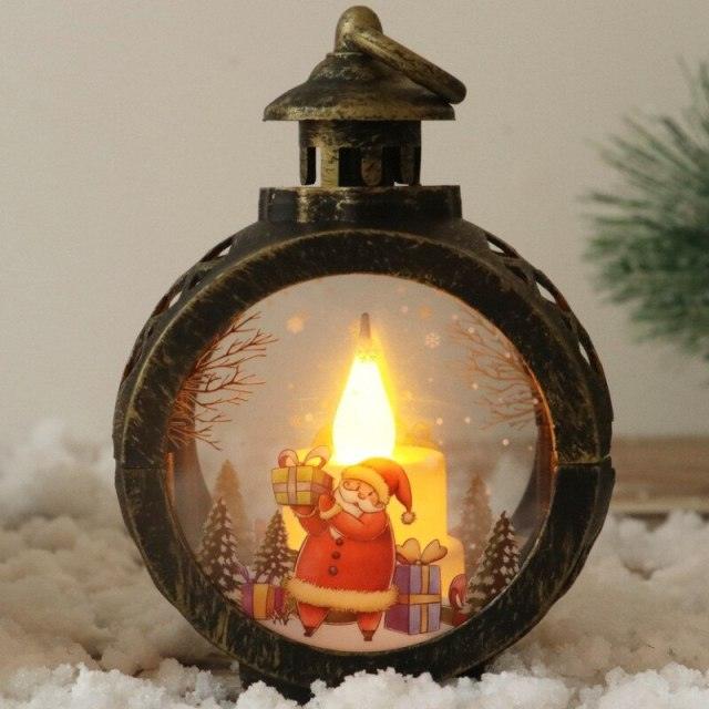 Christmas Decoration Hanging Lights Desktop Round Led Candle With Battery Retro Christmas Candle Lantern With Flashing LED Light Snow Globe Decor Plastic Vintage Lantern Santa Claus Hanging Candle Holder Window Home Decorations