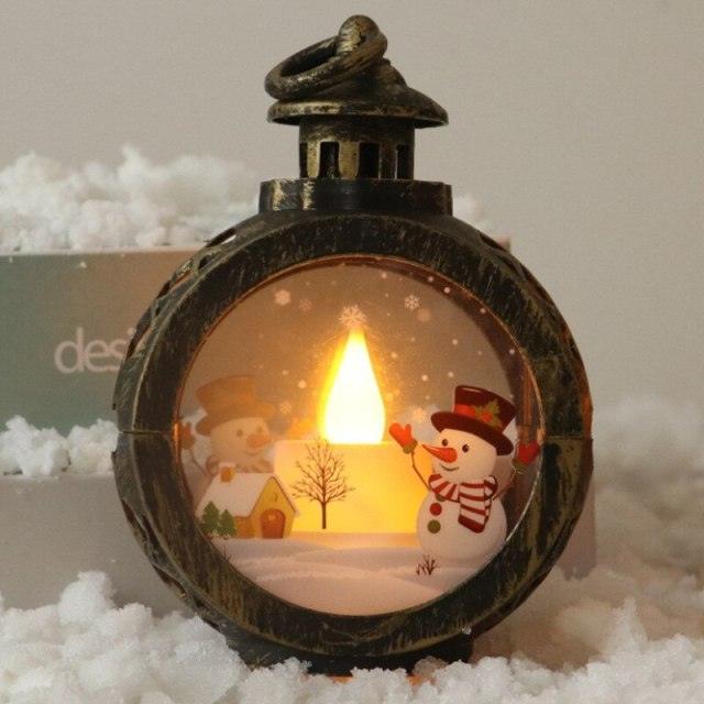Christmas Decoration Hanging Lights Desktop Round Led Candle With Battery Retro Christmas Candle Lantern With Flashing LED Light Snow Globe Decor Plastic Vintage Lantern Santa Claus Hanging Candle Holder Window Home Decorations