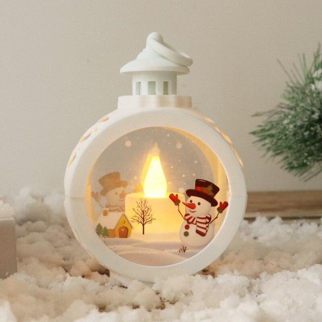 Christmas Decoration Hanging Lights Desktop Round Led Candle With Battery Retro Christmas Candle Lantern With Flashing LED Light Snow Globe Decor Plastic Vintage Lantern Santa Claus Hanging Candle Holder Window Home Decorations