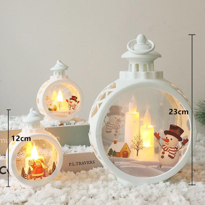 Christmas Decoration Hanging Lights Desktop Round Led Candle With Battery Retro Christmas Candle Lantern With Flashing LED Light Snow Globe Decor Plastic Vintage Lantern Santa Claus Hanging Candle Holder Window Home Decorations