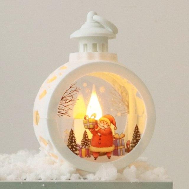Christmas Decoration Hanging Lights Desktop Round Led Candle With Battery Retro Christmas Candle Lantern With Flashing LED Light Snow Globe Decor Plastic Vintage Lantern Santa Claus Hanging Candle Holder Window Home Decorations