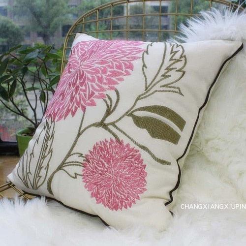 European Floral Cushion Cover Cotton Pillowcases Yellow Botanical Flowers and Green Leaves Floral Garden Pattern Printed Cushion Home Decor Rectangle Pillow Cover