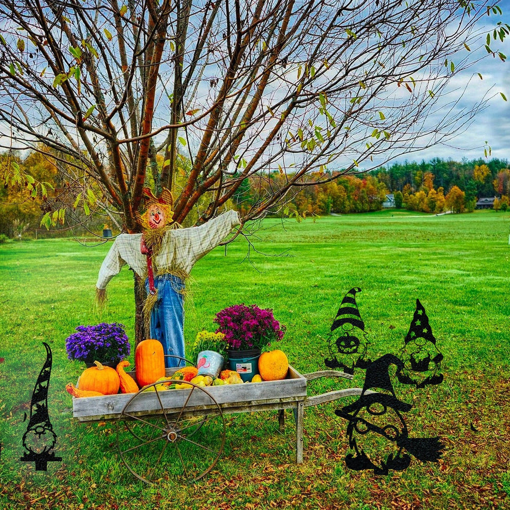 Gnome Fall Halloween Set - 4 Metal Yard Signs