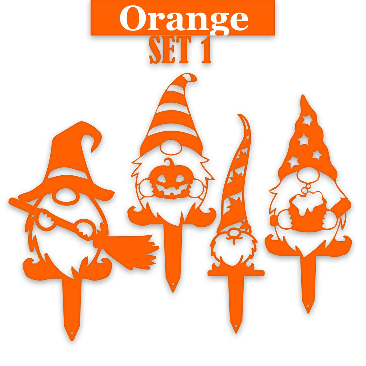 Gnome Fall Halloween Set - 4 Metal Yard Signs