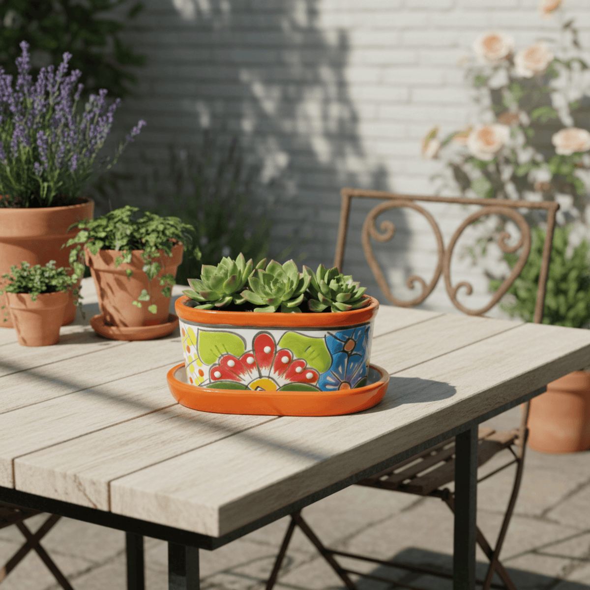 Small Talavera Flower Pot | Colorful Hand-Painted Mexican Planter