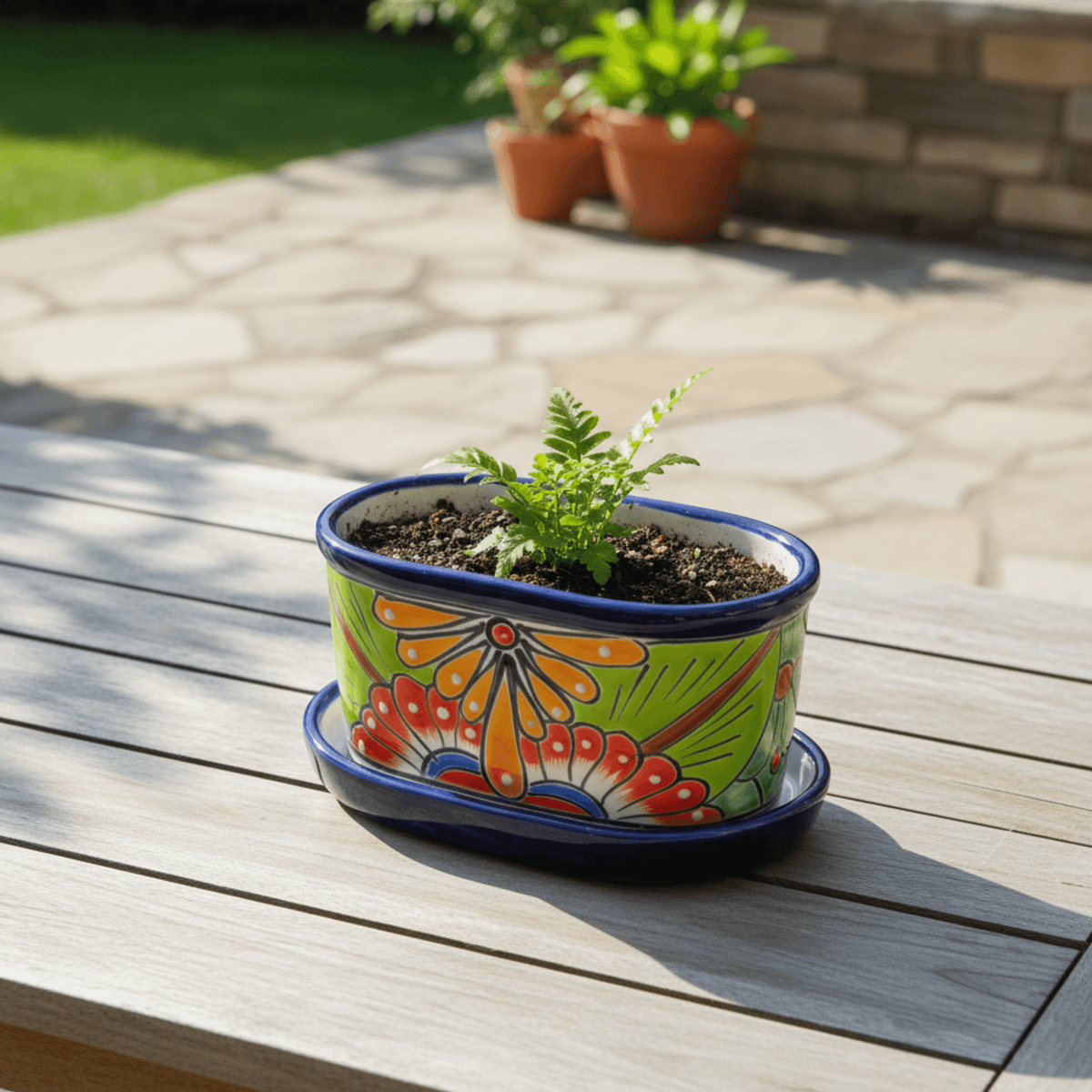 Small Talavera Flower Pot | Colorful Hand-Painted Mexican Planter